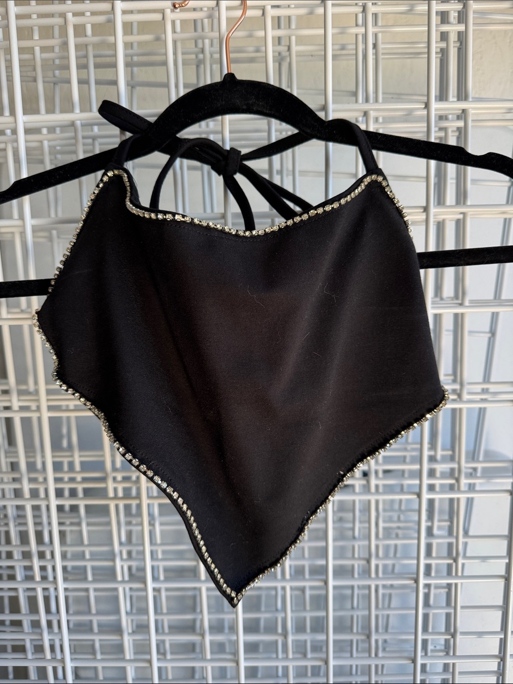 superdown Black Rhinestone-Edged Halter Bandana Camisole